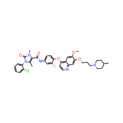 COc1cc2c(Oc3ccc(NC(=O)c4c(C)n(-c5ccccc5Cl)c(=O)n4C)cc3F)ccnc2cc1OCCCN1CCC(C)CC1 ZINC000473086645