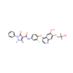 COc1cc2c(Oc3ccc(NC(=O)c4c(C)n(C)n(-c5ccccc5)c4=O)cc3F)ccnc2cc1OCC(C)(C)O ZINC000143551322