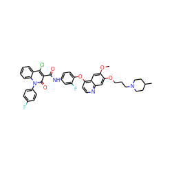 COc1cc2c(Oc3ccc(NC(=O)c4c(Cl)c5ccccc5n(-c5ccc(F)cc5)c4=O)cc3F)ccnc2cc1OCCCN1CCC(C)CC1 ZINC000653745804