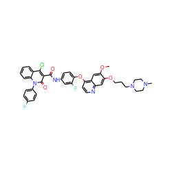 COc1cc2c(Oc3ccc(NC(=O)c4c(Cl)c5ccccc5n(-c5ccc(F)cc5)c4=O)cc3F)ccnc2cc1OCCCN1CCN(C)CC1 ZINC000653717441