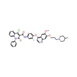 COc1cc2c(Oc3ccc(NC(=O)c4c(Cl)c5ccccc5n(-c5ccccc5)c4=O)cc3F)ccnc2cc1OCCCN1CCC(C)CC1 ZINC000653739739