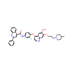 COc1cc2c(Oc3ccc(NC(=O)c4cc(-c5ccccc5)nc5ccccc45)cc3F)ccnc2cc1OCCCN1CCC(C)CC1 ZINC000096271510