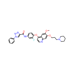 COc1cc2c(Oc3ccc(NC(=O)c4cn(-c5ccccc5)nn4)cc3F)ccnc2cc1OCCCN1CCCCC1 ZINC000653874541