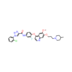 COc1cc2c(Oc3ccc(NC(=O)c4cn(-c5ccccc5Cl)nn4)cc3F)ccnc2cc1OCCCN1CCC(C)CC1 ZINC000653886960