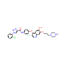 COc1cc2c(Oc3ccc(NC(=O)c4cn(-c5ccccc5Cl)nn4)cc3F)ccnc2cc1OCCCN1CCN(C)CC1 ZINC000653915957