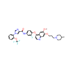 COc1cc2c(Oc3ccc(NC(=O)c4cn(-c5ccccc5OC(F)(F)F)cn4)cc3F)ccnc2cc1OCCCN1CCC(C)CC1 ZINC001772636194