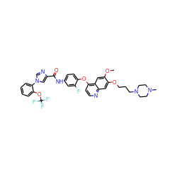 COc1cc2c(Oc3ccc(NC(=O)c4cn(-c5ccccc5OC(F)(F)F)cn4)cc3F)ccnc2cc1OCCCN1CCN(C)CC1 ZINC001772642676