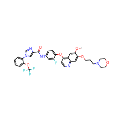 COc1cc2c(Oc3ccc(NC(=O)c4cn(-c5ccccc5OC(F)(F)F)cn4)cc3F)ccnc2cc1OCCCN1CCOCC1 ZINC001772570336