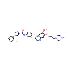 COc1cc2c(Oc3ccc(NC(=O)c4cn(-c5ccccc5OC)cn4)cc3F)ccnc2cc1OCCCN1CCN(C)CC1 ZINC001772600675