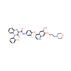 COc1cc2c(Oc3ccc(NC(=O)c4nc5ccccc5n(-c5ccccc5Cl)c4=O)cc3F)ccnc2cc1OCCCN1CCOCC1 ZINC001772582538