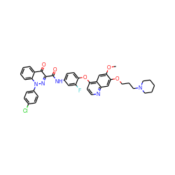 COc1cc2c(Oc3ccc(NC(=O)c4nn(-c5ccc(Cl)cc5)c5ccccc5c4=O)cc3F)ccnc2cc1OCCCN1CCCCC1 ZINC000096270760