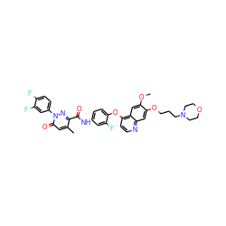 COc1cc2c(Oc3ccc(NC(=O)c4nn(-c5ccc(F)c(F)c5)c(=O)cc4C)cc3F)ccnc2cc1OCCCN1CCOCC1 ZINC000169350396