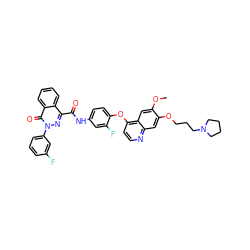 COc1cc2c(Oc3ccc(NC(=O)c4nn(-c5cccc(F)c5)c(=O)c5ccccc45)cc3F)ccnc2cc1OCCCN1CCCC1 ZINC000299840000