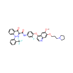 COc1cc2c(Oc3ccc(NC(=O)c4nn(-c5ccccc5C(F)(F)F)c5ccccc5c4=O)cc3F)ccnc2cc1OCCCN1CCCC1 ZINC000096270732