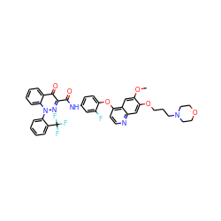 COc1cc2c(Oc3ccc(NC(=O)c4nn(-c5ccccc5C(F)(F)F)c5ccccc5c4=O)cc3F)ccnc2cc1OCCCN1CCOCC1 ZINC000096270765