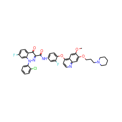 COc1cc2c(Oc3ccc(NC(=O)c4nn(-c5ccccc5Cl)c5cc(F)ccc5c4=O)cc3F)ccnc2cc1OCCCN1CCCCC1 ZINC000096270735