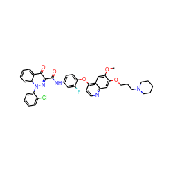 COc1cc2c(Oc3ccc(NC(=O)c4nn(-c5ccccc5Cl)c5ccccc5c4=O)cc3F)ccnc2cc1OCCCN1CCCCC1 ZINC000096270762