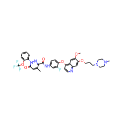 COc1cc2c(Oc3ccc(NC(=O)c4nn(-c5ccccc5OC(F)(F)F)c(=O)cc4C)cc3F)ccnc2cc1OCCCN1CCN(C)CC1 ZINC000169350403