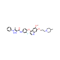 COc1cc2c(Oc3ccc(NC(=O)c4nnn(-c5ccccc5)c4C)cc3F)ccnc2cc1OCCCN1CCC(C)CC1 ZINC000222186002