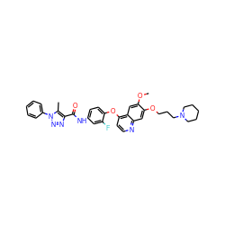 COc1cc2c(Oc3ccc(NC(=O)c4nnn(-c5ccccc5)c4C)cc3F)ccnc2cc1OCCCN1CCCCC1 ZINC000222186082