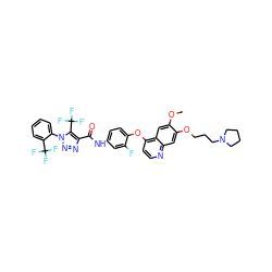 COc1cc2c(Oc3ccc(NC(=O)c4nnn(-c5ccccc5C(F)(F)F)c4C(F)(F)F)cc3F)ccnc2cc1OCCCN1CCCC1 ZINC000299839342