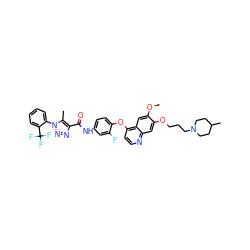 COc1cc2c(Oc3ccc(NC(=O)c4nnn(-c5ccccc5C(F)(F)F)c4C)cc3F)ccnc2cc1OCCCN1CCC(C)CC1 ZINC000222191052