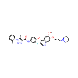 COc1cc2c(Oc3ccc(NC(=O)c4nnn(-c5ccccc5C)c4C)cc3F)ccnc2cc1OCCCN1CCCCC1 ZINC000299832287