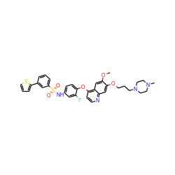 COc1cc2c(Oc3ccc(NS(=O)(=O)c4cccc(-c5cccs5)c4)cc3F)ccnc2cc1OCCCN1CCN(C)CC1 ZINC000169345211