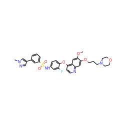 COc1cc2c(Oc3ccc(NS(=O)(=O)c4cccc(-c5cnn(C)c5)c4)cc3F)ccnc2cc1OCCCN1CCOCC1 ZINC000169344651