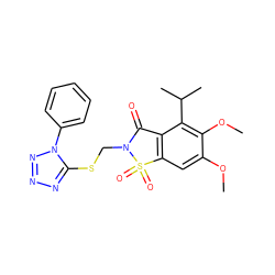 COc1cc2c(c(C(C)C)c1OC)C(=O)N(CSc1nnnn1-c1ccccc1)S2(=O)=O ZINC000026996336