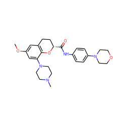 COc1cc2c(c(N3CCN(C)CC3)c1)O[C@@H](C(=O)Nc1ccc(N3CCOCC3)cc1)CC2 ZINC000034962144