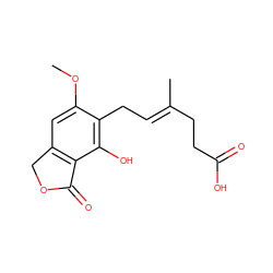 COc1cc2c(c(O)c1C/C=C(\C)CCC(=O)O)C(=O)OC2 ZINC000013759734