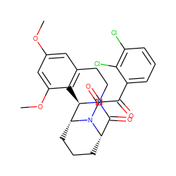 COc1cc2c(c(OC)c1)[C@@H]1[C@H]3CCC[C@@H](C(=O)N1CC2)N3C(=O)C(=O)c1cccc(Cl)c1Cl ZINC000038270479