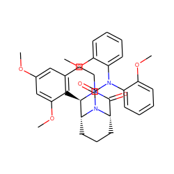 COc1cc2c(c(OC)c1)[C@@H]1[C@H]3CCC[C@@H](C(=O)N1CC2)N3C(=O)N(c1ccccc1OC)c1ccccc1OC ZINC000036248292