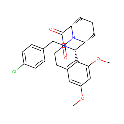 COc1cc2c(c(OC)c1)[C@H]1[C@H]3CCC[C@@H](C(=O)N1CC2)N3C(=O)Cc1ccc(Cl)cc1 ZINC000058554915