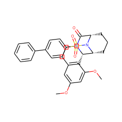 COc1cc2c(c(OC)c1)[C@H]1[C@H]3CCC[C@@H](C(=O)N1CC2)N3S(=O)(=O)c1ccc(-c2ccccc2)cc1 ZINC000058651166