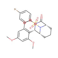 COc1cc2c(c(OC)c1)[C@H]1[C@H]3CCC[C@@H](C(=O)N1CC2)N3S(=O)(=O)c1ccc(Br)cc1 ZINC000058685445