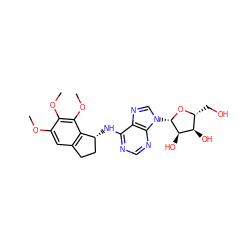 COc1cc2c(c(OC)c1OC)[C@H](Nc1ncnc3c1ncn3[C@@H]1O[C@H](CO)[C@@H](O)[C@H]1O)CC2 ZINC000013649433