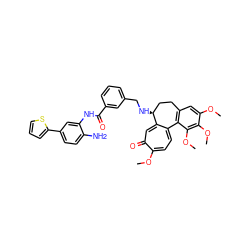 COc1cc2c(c(OC)c1OC)-c1ccc(OC)c(=O)cc1[C@@H](NCc1cccc(C(=O)Nc3cc(-c4cccs4)ccc3N)c1)CC2 ZINC000299864930