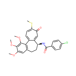 COc1cc2c(c(OC)c1OC)-c1ccc(SC)c(=O)cc1[C@@H](NC(=O)c1ccc(Cl)cc1)CC2 ZINC000001631512