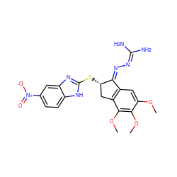 COc1cc2c(c(OC)c1OC)C[C@H](Sc1nc3cc([N+](=O)[O-])ccc3[nH]1)/C2=N/N=C(N)N ZINC000101277670