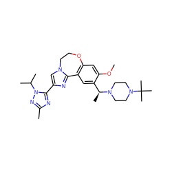 COc1cc2c(cc1[C@H](C)N1CCN(C(C)(C)C)CC1)-c1nc(-c3nc(C)nn3C(C)C)cn1CCO2 ZINC000204426326