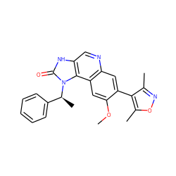 COc1cc2c(cc1-c1c(C)noc1C)ncc1[nH]c(=O)n([C@@H](C)c3ccccc3)c12 ZINC000084633780