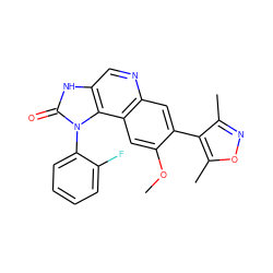 COc1cc2c(cc1-c1c(C)noc1C)ncc1[nH]c(=O)n(-c3ccccc3F)c12 ZINC000084619147