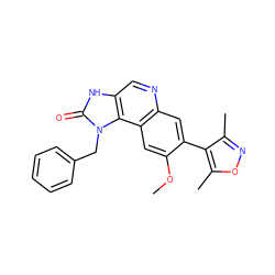 COc1cc2c(cc1-c1c(C)noc1C)ncc1[nH]c(=O)n(Cc3ccccc3)c12 ZINC000084633776