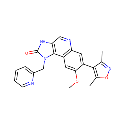 COc1cc2c(cc1-c1c(C)noc1C)ncc1[nH]c(=O)n(Cc3ccccn3)c12 ZINC000084633778