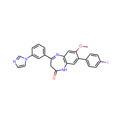 COc1cc2c(cc1-c1ccc(I)cc1)NC(=O)CC(c1cccc(-n3ccnc3)c1)=N2 ZINC000103297723