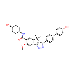 COc1cc2c(cc1C(=O)N[C@H]1CC[C@H](O)CC1)C(C)(C)c1c(-c3ccc(-c4ccc(O)cc4)cc3)n[nH]c1-2 ZINC000253655830