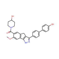 COc1cc2c(cc1C(=O)N1CCC(O)CC1)Cc1c(-c3ccc(-c4ccc(O)cc4)cc3)n[nH]c1-2 ZINC000028822284