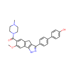 COc1cc2c(cc1C(=O)N1CCN(C)CC1)Cc1c(-c3ccc(-c4ccc(O)cc4)cc3)n[nH]c1-2 ZINC000028822285